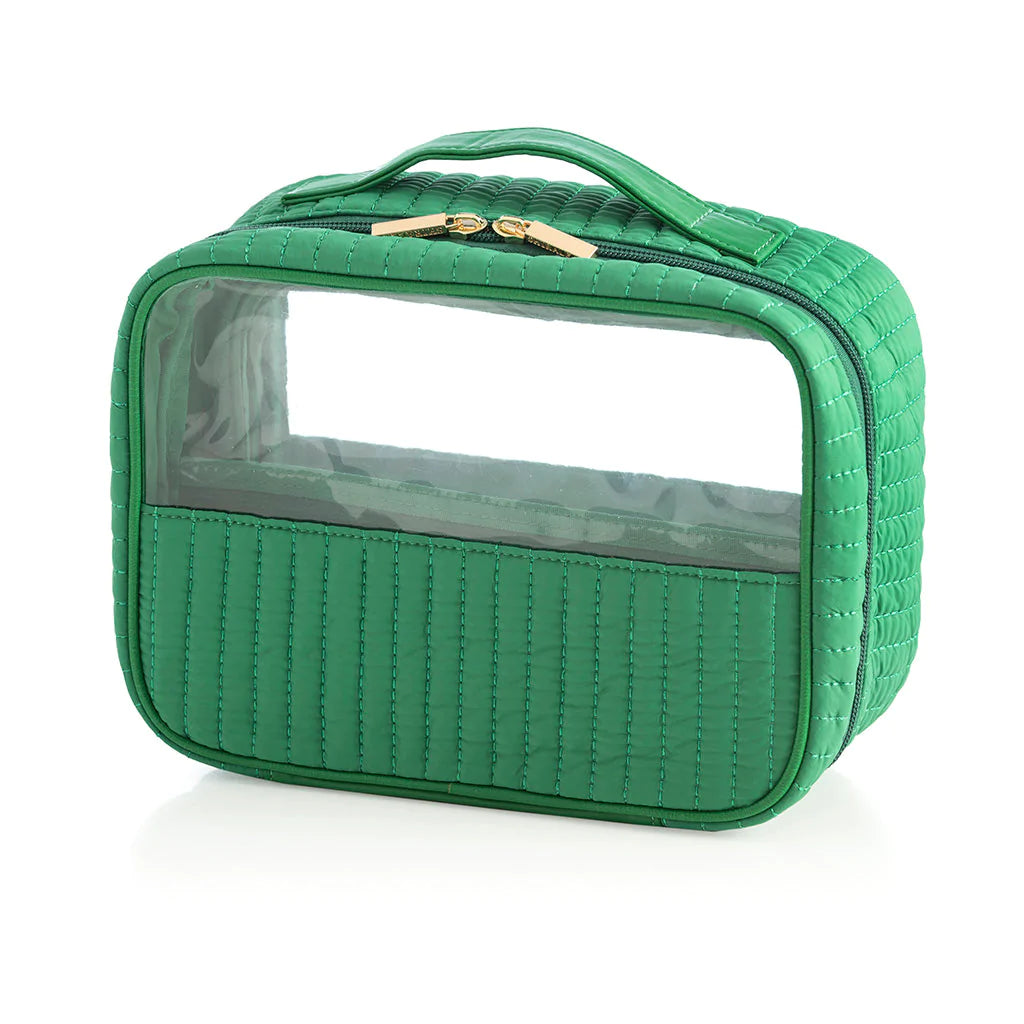 Ezra Quilted Nylon Set of Two Cosmetic Bags - Green