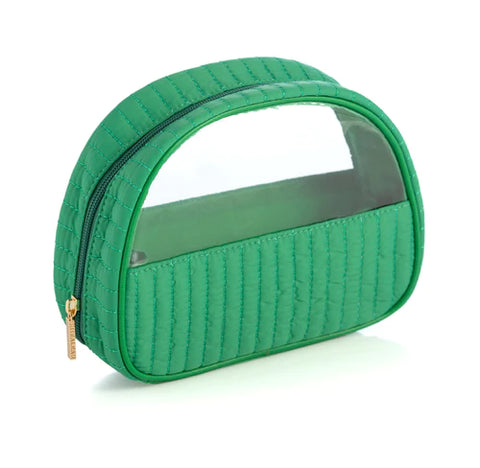 Ezra Quilted Nylon Half Moon Cosmetic Bag - Green
