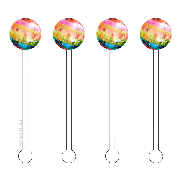 Rainbow Disco Ball Acrylic Stir Sticks