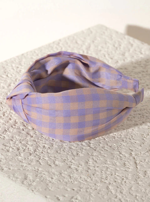 Knotted Headband - Lilac Check