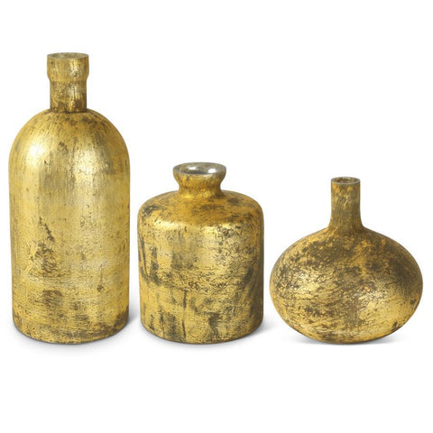 Antique Gold Matte Glass Bottle Vase