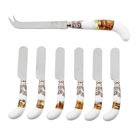 Spode - Cheese Knife & 6 Spreaders - Woodland