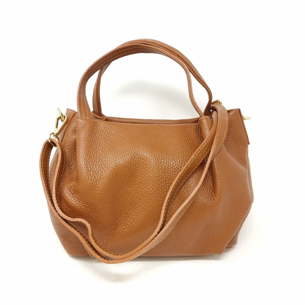 Pebbled Leather Crossbody Satchel Camel