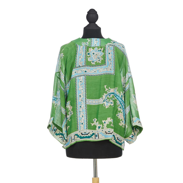 Handkerchief Print Green Short Kimono