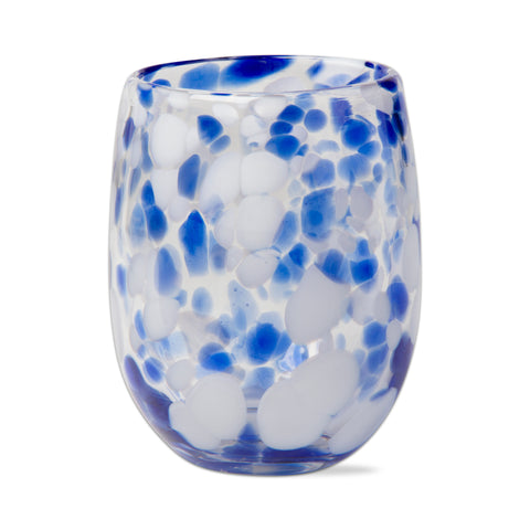 Confetti Stemless Wine Glass - White and Blue