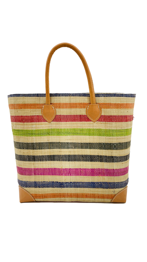Shebobo - Rayo Stripes Straw Basket Bag - Multi Cream