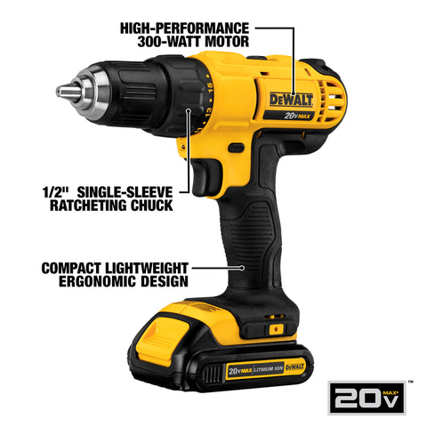 DeWalt 20V 1/2 in Cordless Compact Drill/Driver Kit