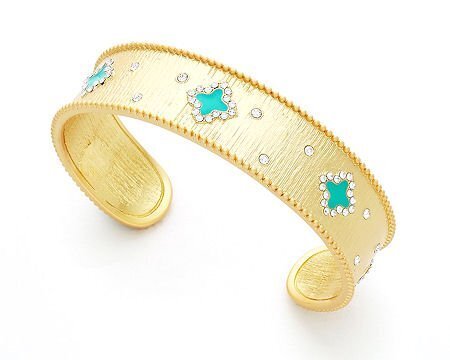 Turquoise Clovers Gold Cuff