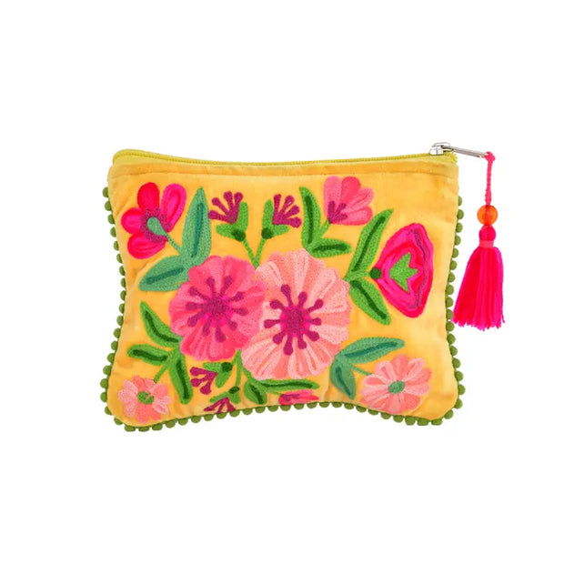 Yellow Floral Velvet Pouch