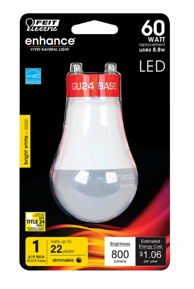 LED Bulb FEIT Electric Enhance A19 GU24 Warm White 60W