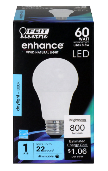 LED Bulb Feit Electric A19 E26 (Medium) Daylight 60 Watt