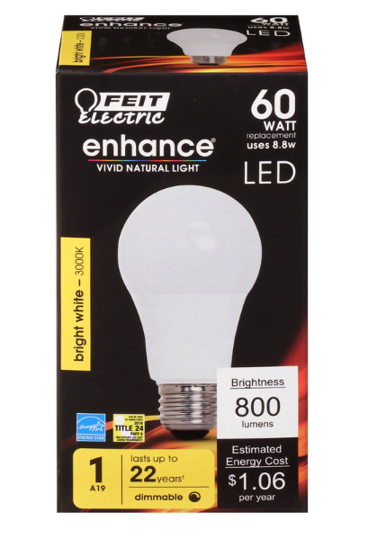 Feit Electric A19 E26 (Medium) LED Bulb Bright White 60 Watt