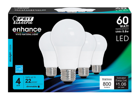 LED Bulb Feit Electric A19 E26 (Medium) Daylight 60 Watt