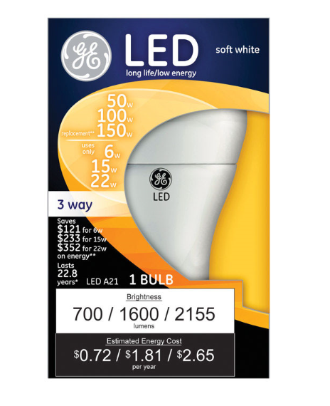 LED Bulb GE Lighting A21 E26 (Medium) Soft White 50/100/150W