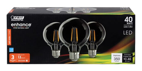 FEIT Electric Enhance G25 E26 (Medium) Filament LED Bulb Soft White 40 Watt Equivalence 3 pk