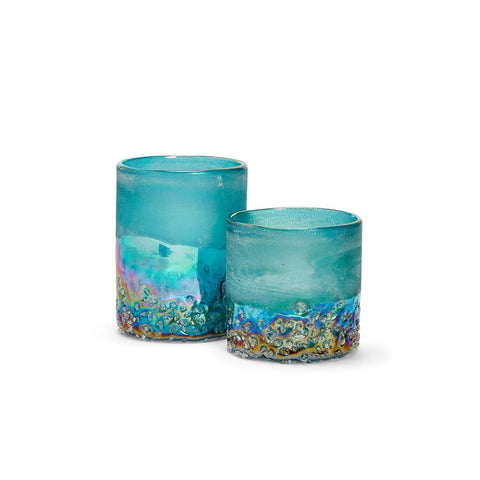 Seafoam Frosted and Iridescent Tealight Candleholders
