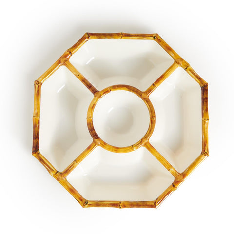 Octagonal Bamboo Melamine Chip and Dip Platter
