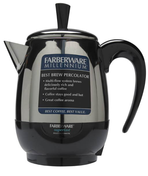 Farberware super fast coffee pot. Percolated coffee is the best