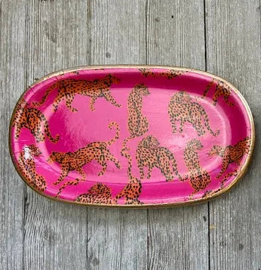 Ceramic Soap and Jewelry Tray - Pink Leopard