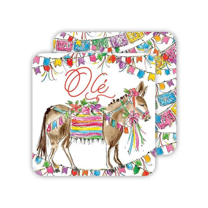 Rosanne Beck Collections - Handpainted Paper Coasters - Fiesta Donkey