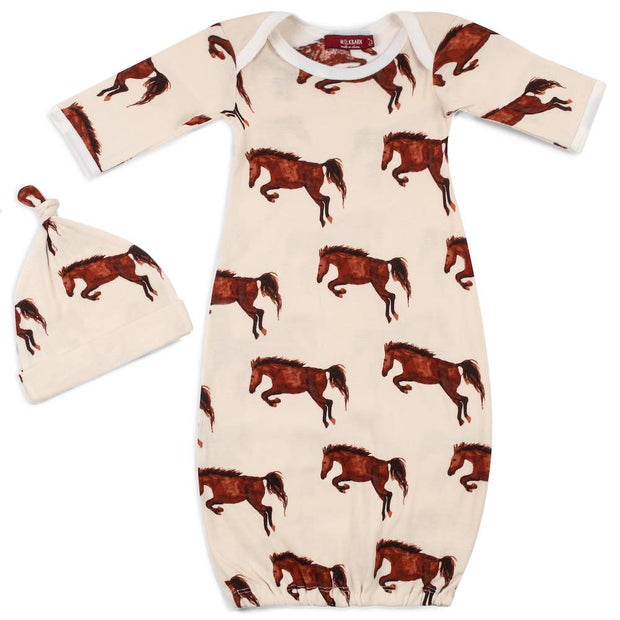Milkbarn Natural Horse Newborn Gown & Hat Set