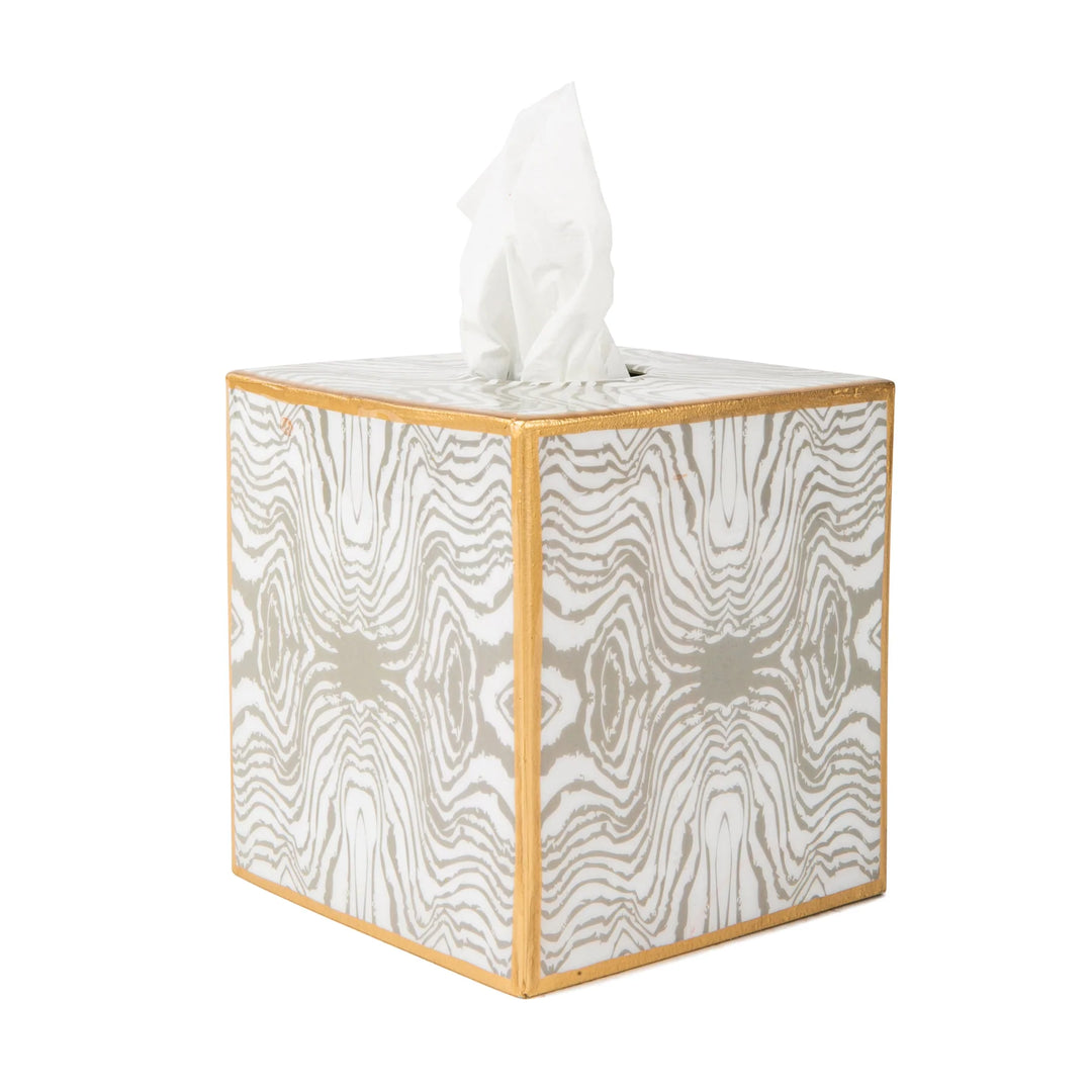 Enameled Tissue Box Cover - Faux Bois Taupe