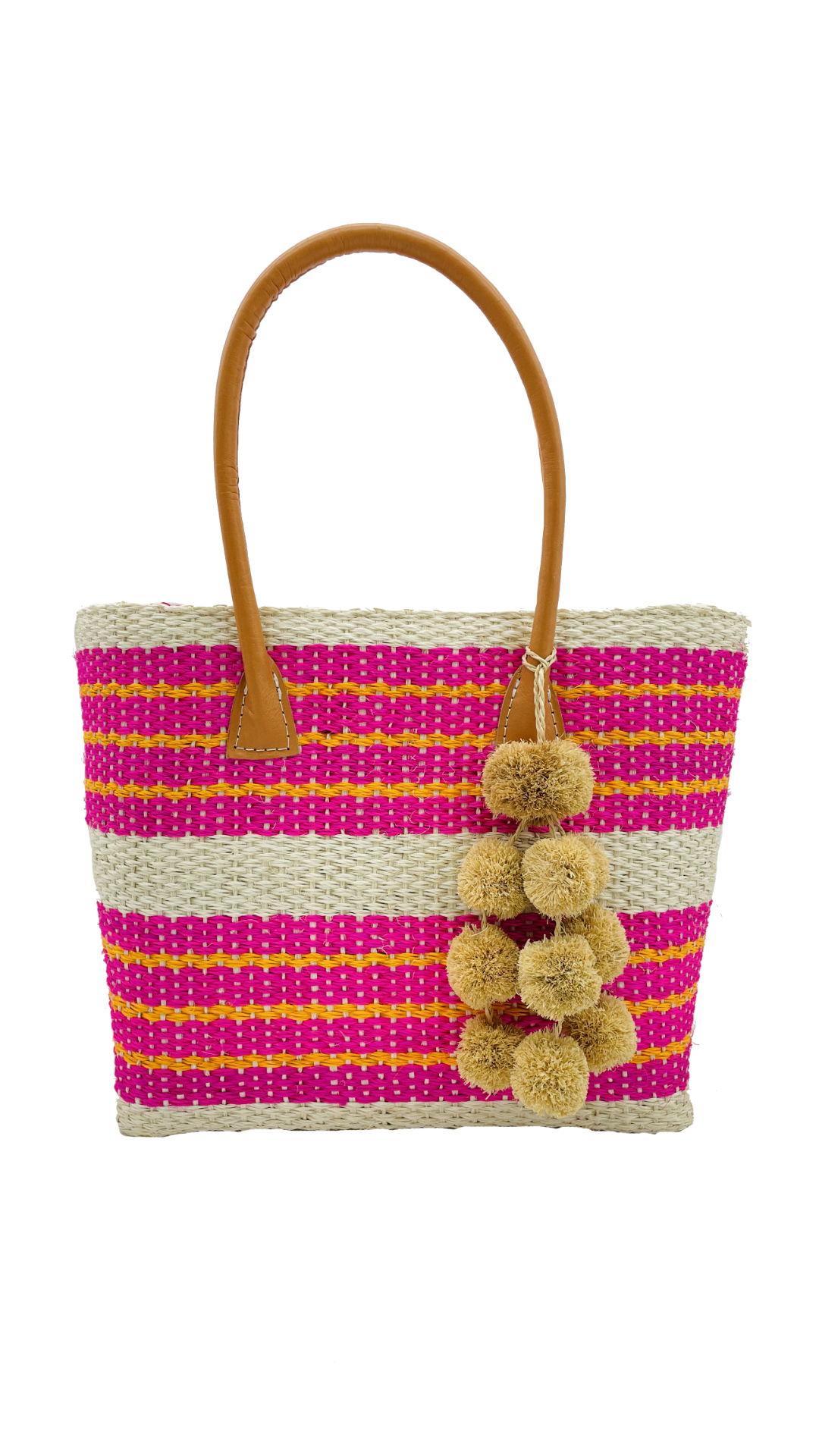 Shebobo - Imperial Sisal Small Basket Bag with Pompoms - Fuchsia