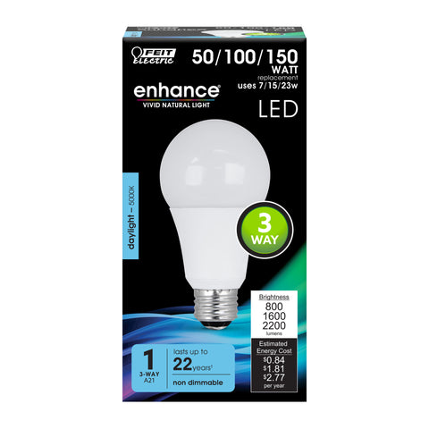 Feit Electric Enhance A21 E26 (Medium) LED Bulb Daylight 50/100/150 Watt Equivalence