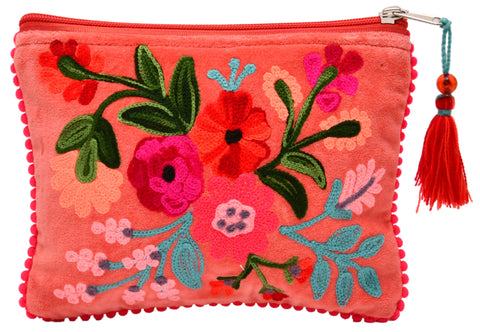 Floral Embroidered Velvet Pouch