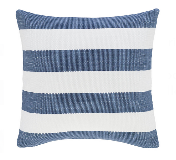 Annie Selke Catamaran Stripe Indoor/Outdoor Square Decorative Pillow Denim/White