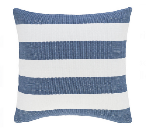 Annie Selke - Catamaran Stripe Indoor/Outdoor Square Decorative Pillow - Denim/White