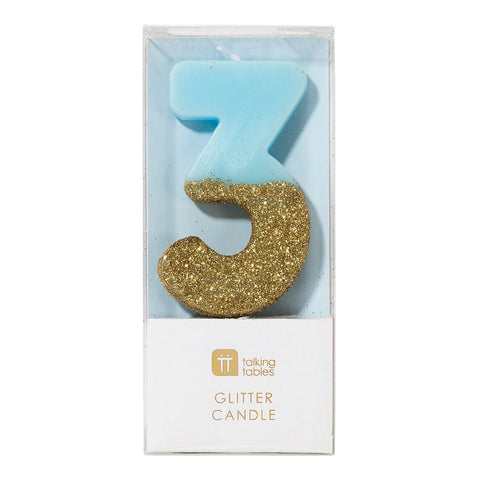 We Heart Birthday Glitter No. 3 Blue Candle