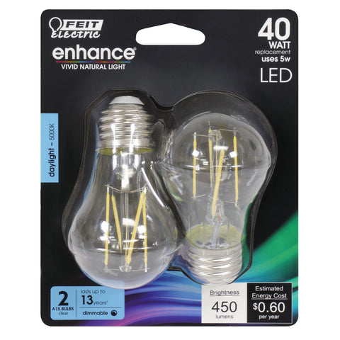 Feit Electric Enhance A15 E26 (Medium) Filament LED Bulb Daylight 40 Watt Equivalence 2 pk
