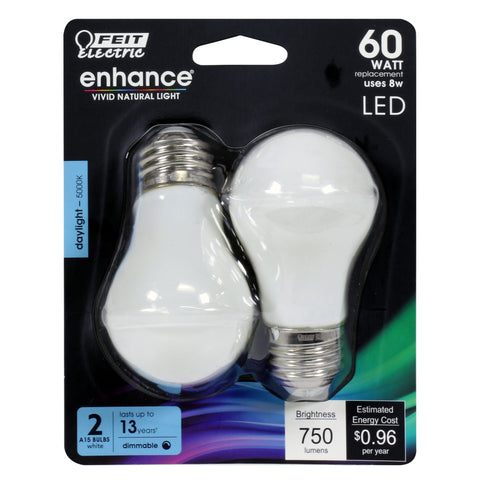 FEIT Electric Enhance A15 E26 (Medium) Filament LED Bulb Daylight 60 Watt Equivalence 2 pk