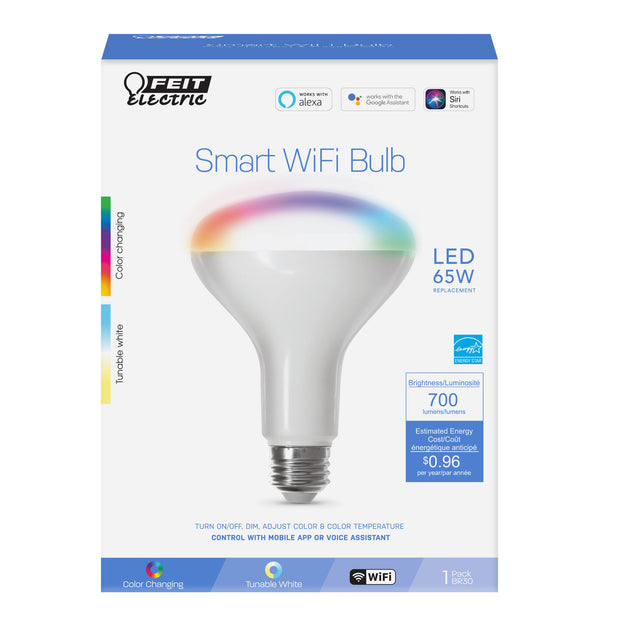 FEIT Electric BR30 E26 (Medium) Smart WiFi LED Bulb Color Changing 65 Watt Equivalence 1 pk