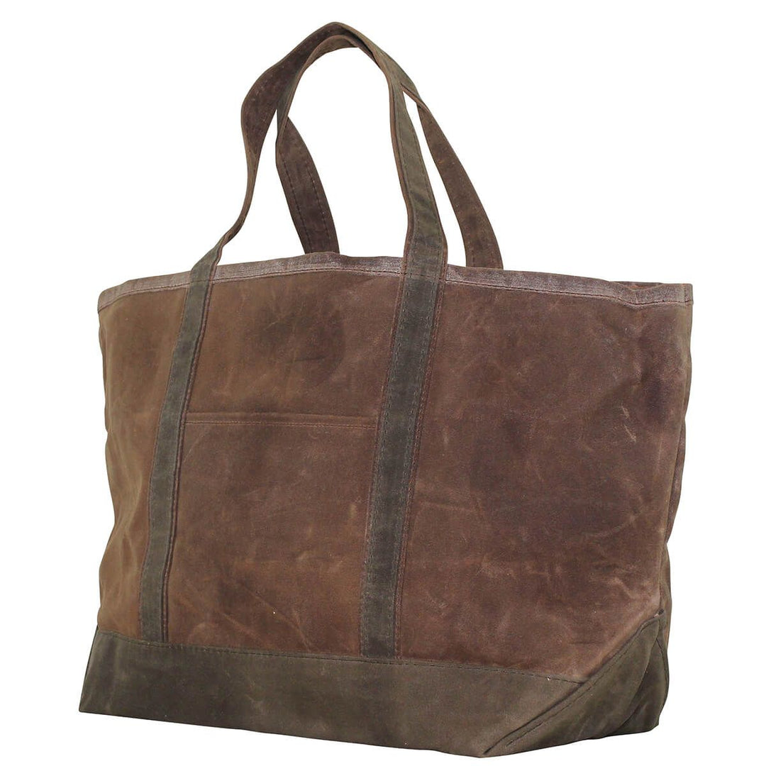 Waxed Canvas Large Boat Tote - Khaki with Olive Trim