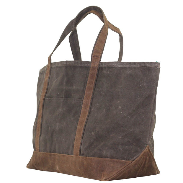 Waxed Canvas Large Boat Tote - Olive with Khaki Trim