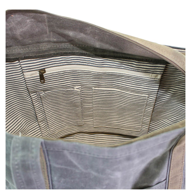 Waxed Canvas Large Boat Tote - Slate with Olive Trim