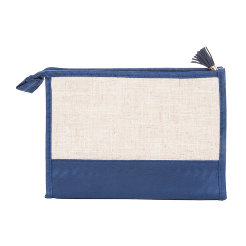 Navy Linen Cosmetic Pouch