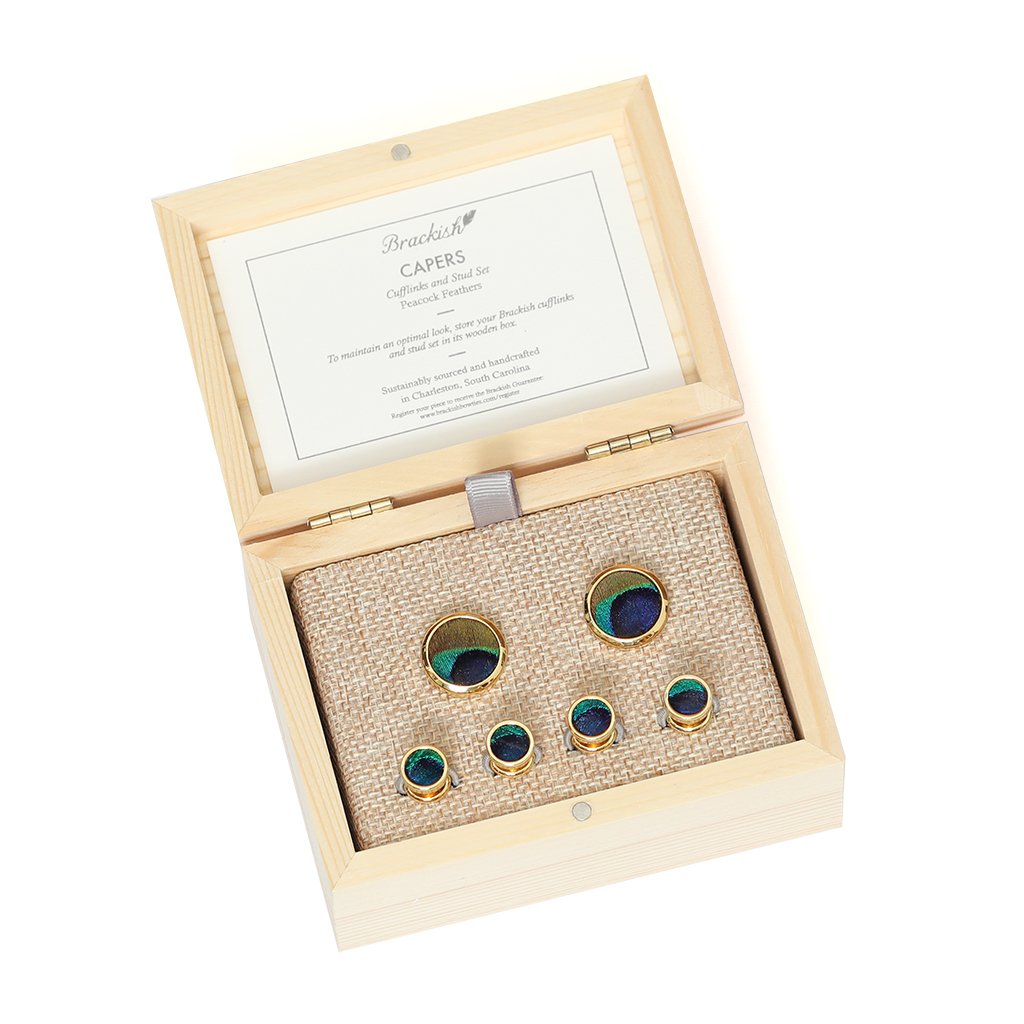 Brackish - Capers Feather Cufflink & Studs Set - 24K Gold Plated