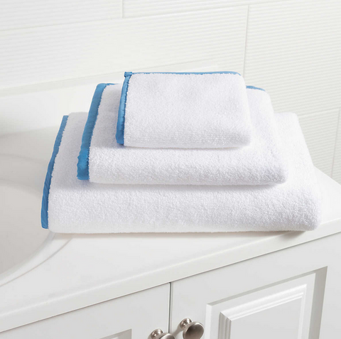 Signature Banded White/French Blue Bath Towel