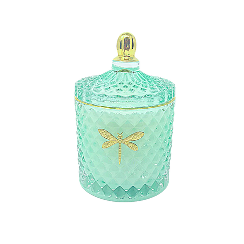 Dragonfly Fragrances Bella Candle - Aqua & Gold - Arugula + Vetiver
