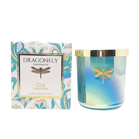 Dragonfly Fragrances Gia Candle - Iridescent Aqua - Arugula + Vetiver