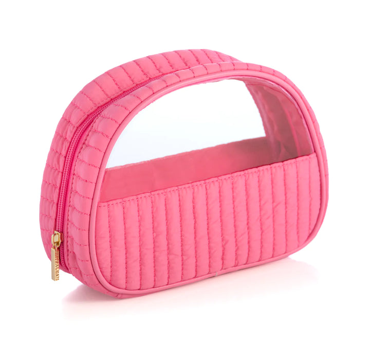 Ezra Quilted Nylon Half Moon Cosmetic Bag - Pink