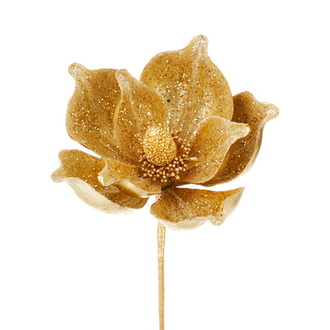 Gold Glitter Magnolia Stem Pick
