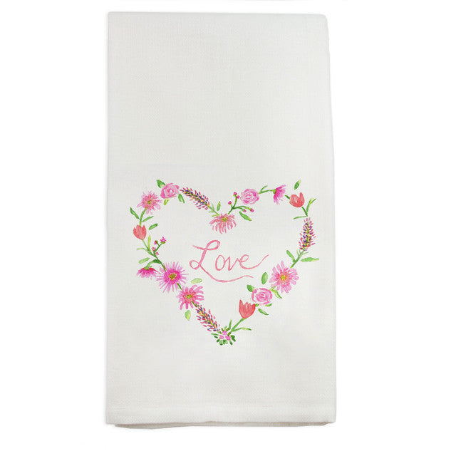 French Graffiti Floral Heart with Love Dishtowel