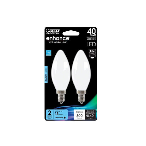 FEIT Electric Enhance B10 E12 (Candelabra) Filament LED Bulb Daylight 40 Watt Equivalence 2 pk