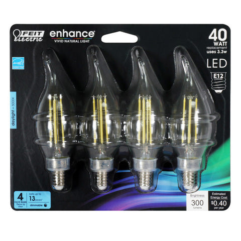 FEIT Electric Enhance Flame Tip E12 (Candelabra) Filament LED Bulb Daylight 40 Watt Equivalence 4 pk