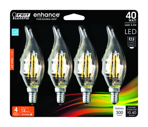 Feit Electric Enhance Flame Tip E12 LED Bulb 40 Watt Equivalence 4 pk - Soft White