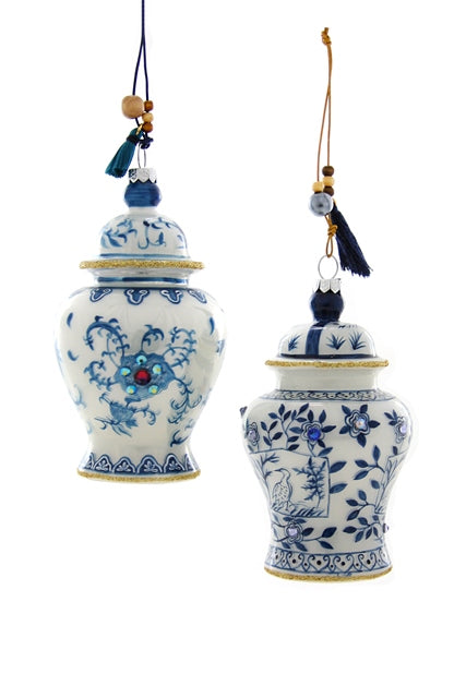 Cody Foster Blue Chinoiserie Ginger Jar Ornament